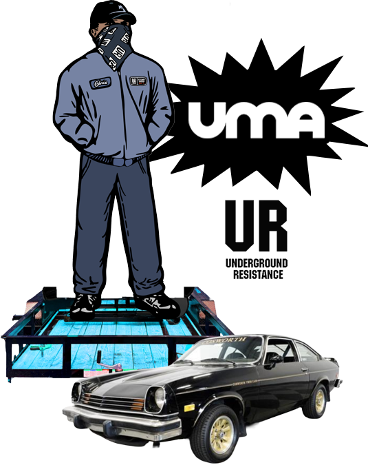 UMA: Underground Music Academy by the Underground Resistance. Detroit Techno statue and Vega